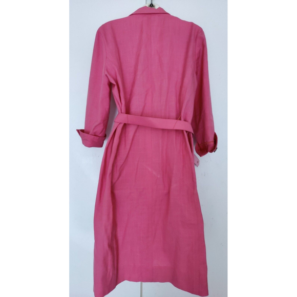Vintage HENRY LEE 1970's LINEN SHIRT DRESS Belted Buttons Hot Pink SZ Med - Picture 7 of 8